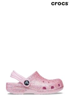 Crocs Girls Pink Classic Glitter Clog Sandals