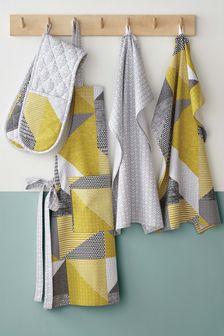 Catherine Lansfield Set of 4 Yellow Larsson Geo Tea Towels