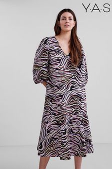 Y.A.S Dara Lilac Purple Zebra Print Puff Sleeve Dress