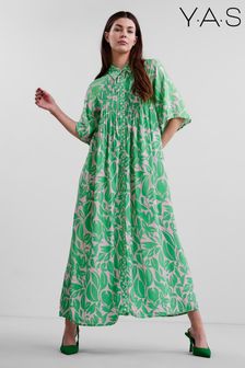 Y.A.S Green Lefira Long Pleated Shirt Dress