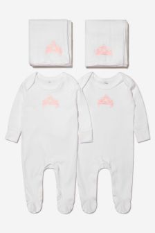 Cotton and Company Baby Unisex Organic Cotton Giraffe Babygrow And Muslin Set in White