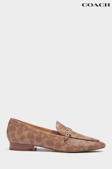 Coach Isabel Tan Brown Coated Canvas Loafers