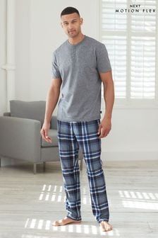 Grey/Blue Check Motion Flex Cosy Pyjama Set (A75977) | £28
