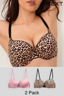 Leopard Print/Pink Push-Up Triple Boost Microfibre Smoothing T-Shirt Bras 2 Pack (A76000) | £36