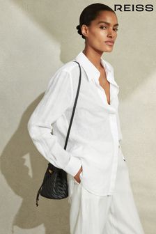 Reiss White Campbell Linen Long Sleeve Shirt (A76118) | £98