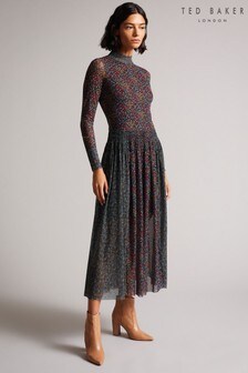 Ted Baker Black Meadoww Mesh Dress With Smocking