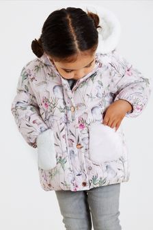 Cream Character Printed Shower Resistant Faux Fur Lined Padded Coat (3mths-7yrs) (A77522) | £26 - £30