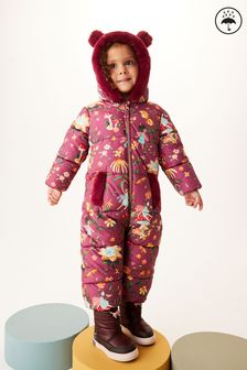 Berry Red Floral Shower Resistant Snowsuit With Faux Fur Hood (3mths-7yrs) (A77523) | £30 - £34