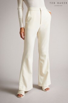 Ted Baker Cream Joannit Wide Leg Trousers With Tab Detail