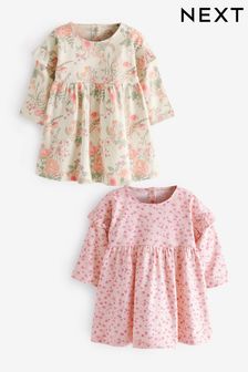 Pink Floral 2 Pack Baby Jersey Dresses (0mths-3yrs) (A78722) | £16 - £18