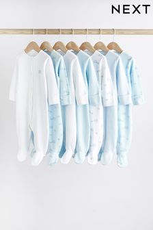 Blue/White 7 Pack Baby Sleepsuits (0-2yrs) (A78745) | £31 - £33