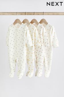 Cream 4 Pack Baby Printed Sleepsuits (0-2yrs) (A78773) | £18 - £20