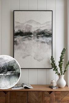 Grey/White Abstract Landscape Framed Canvas Wall Art