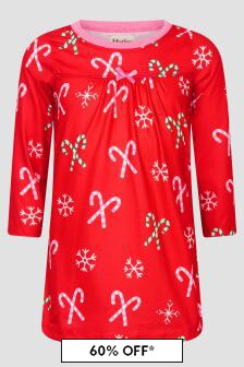 Hatley Kids & Baby Girls Candy Canes Long Sleeve Nightdress In Red
