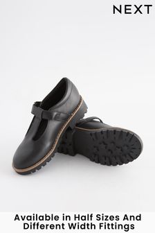 Black Wide Fit (G) Leather School T-Bar Shoes (A79375) | £30 - £37