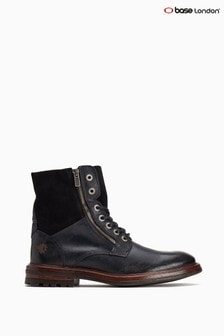 Base London Black Cherokee Burnished Leather Zip-Up Lace Boots