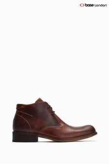Base London Brown Gravel Waxy Leather Lace-Up Boots