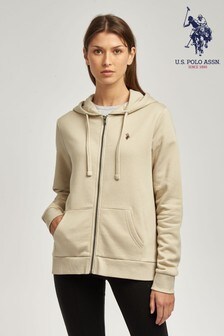 U.S. Polo Assn. Women's Ecru Cream Zip-Through Hoodie
