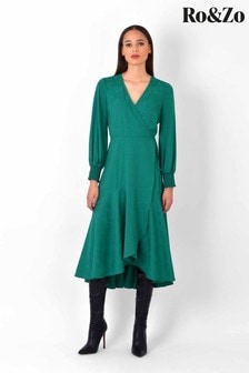 Ro&Zo Green Jacquard Wrap Dress