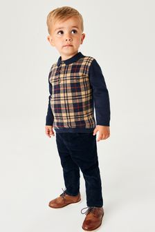 Navy Check Long Sleeve Patterned Polo Shirt (3mths-7yrs) (A79898) | £13 - £15