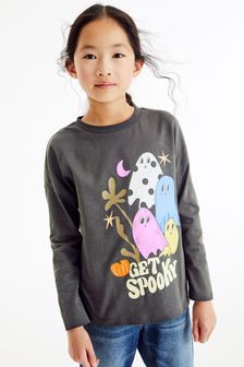 Charcoal Grey Get Spooky Halloween T-Shirt (3-16yrs) (A79965) | £9 - £14