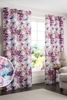 Pink Watercolour Floral Eyelet Curtains