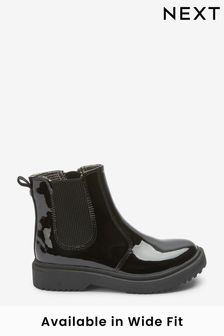 Black Patent Wide Fit (G) Chunky Chelsea Boots (A81193) | £29 - £35