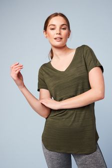 Khaki Green Next Active Sports Short Sleeve V-Neck Top (A81540) | £18