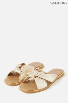 Accessorize Gold Leather Knotted Sliders