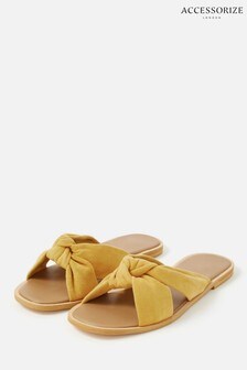 Accessorize Yellow Leather Knotted Sliders