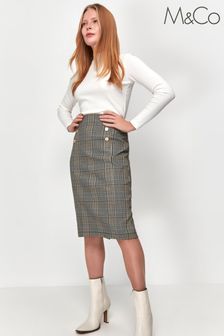 M&Co Brown Bengaline Check Pencil Skirt