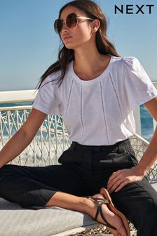 White Crew Neck Cotton Bubblehem Top (A82681) | £12