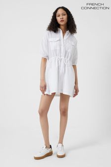 French Connection Ahia White Cotton Linen Blend Shirt Dress