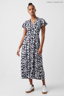French Connection Islanna Crepe Printed Navy Midi Dress