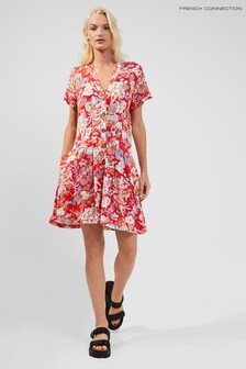 French Connection Blossom Meadow Red Jersey V-Neck Dress