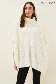 Phase Eight White Melly Cable Knit Cape