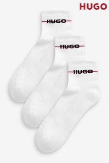 HUGO White Rib Logo Socks 3 Pack