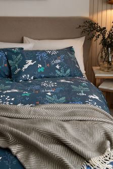 Teal Blue Woodland 100% Cotton Printed Duvet Cover and Pillowcase Set