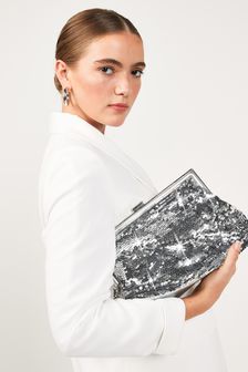 Silver Sequin Boxy Frame Clutch Bag (A84169) | £32