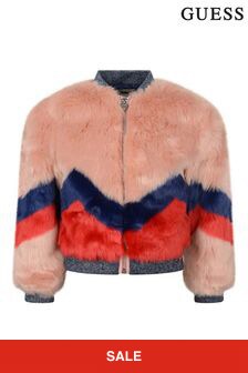 Guess Zig Zag Faux Faux Fur Jacket in Pink
