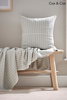 Cox & Cox Grey Herringbone Cotton Cushion