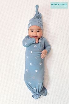 aden + anais Blue Comfort Knit Knotted Gown + Hat Set