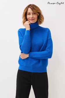 Phase Eight Blue Rocco Ribbed Roll Neck Jumper