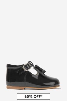 Andanines Girls Patent Leather Bow Shoes in Black