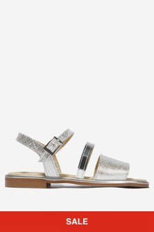 Andanines Girls Leather Strappy Sandals in Silver