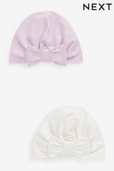 White/Purple Baby Turbans With Bow 2 Pack (0mths-2yrs) (A85199) | £7.50