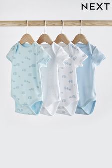 Blue/White Elephant 4 Pack Short Sleeve Baby Bodysuits (A86268) | £9.50 - £11.50