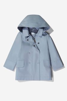 Burberry Kids Girls Hooded Trench Coat in Blue