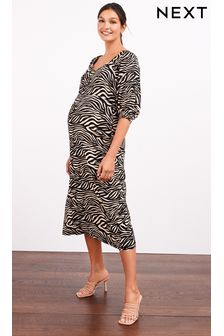 Zebra Print Maternity Tie Back Midi Dress (A86835) | £32