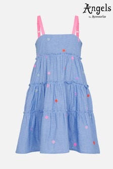 Angels by Accessorize Blue Floral Embroidered Chambray Dress
